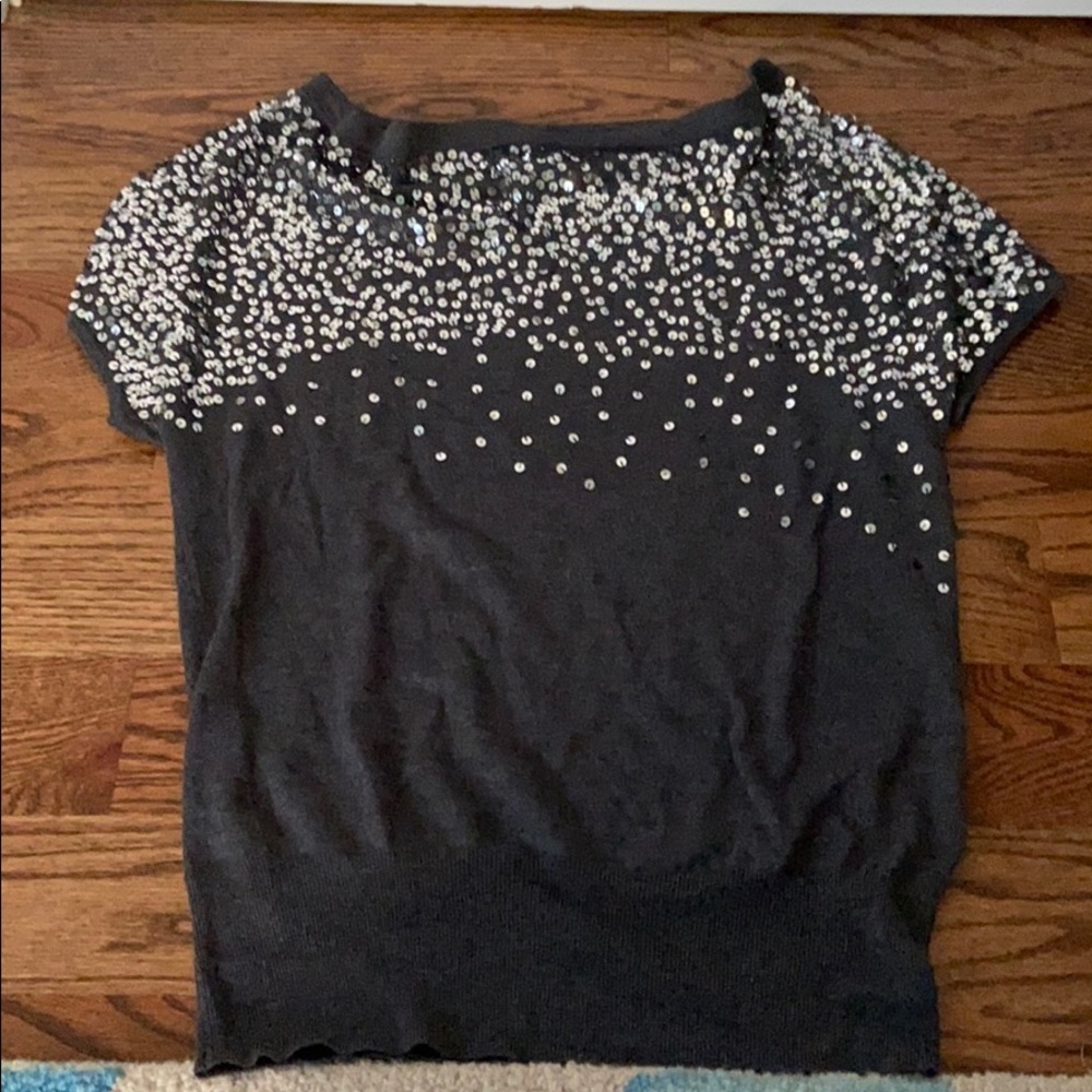 Sequin short sleeve sweater top